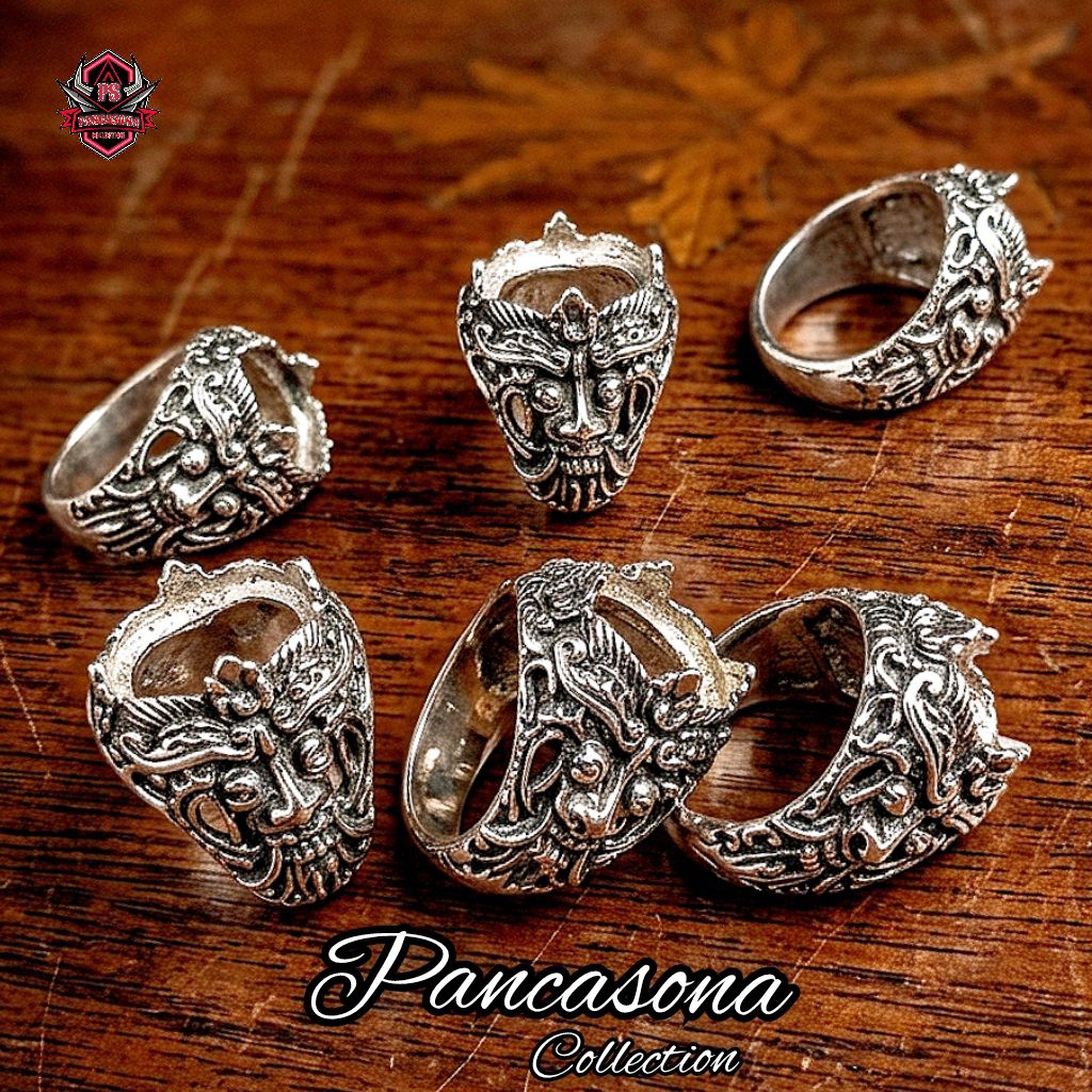 RING EMBAN CINCIN BATU AKIK  ALPAKA SUPER MOTIF BARONG BALI