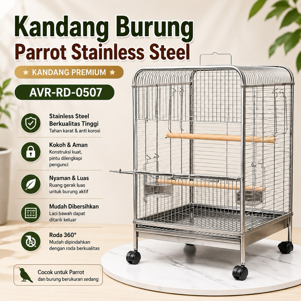 Kandang Burung Tinggi Bahan Stainless Steel Kandang Burung Parrot Falk Conure AVR-RD-0507