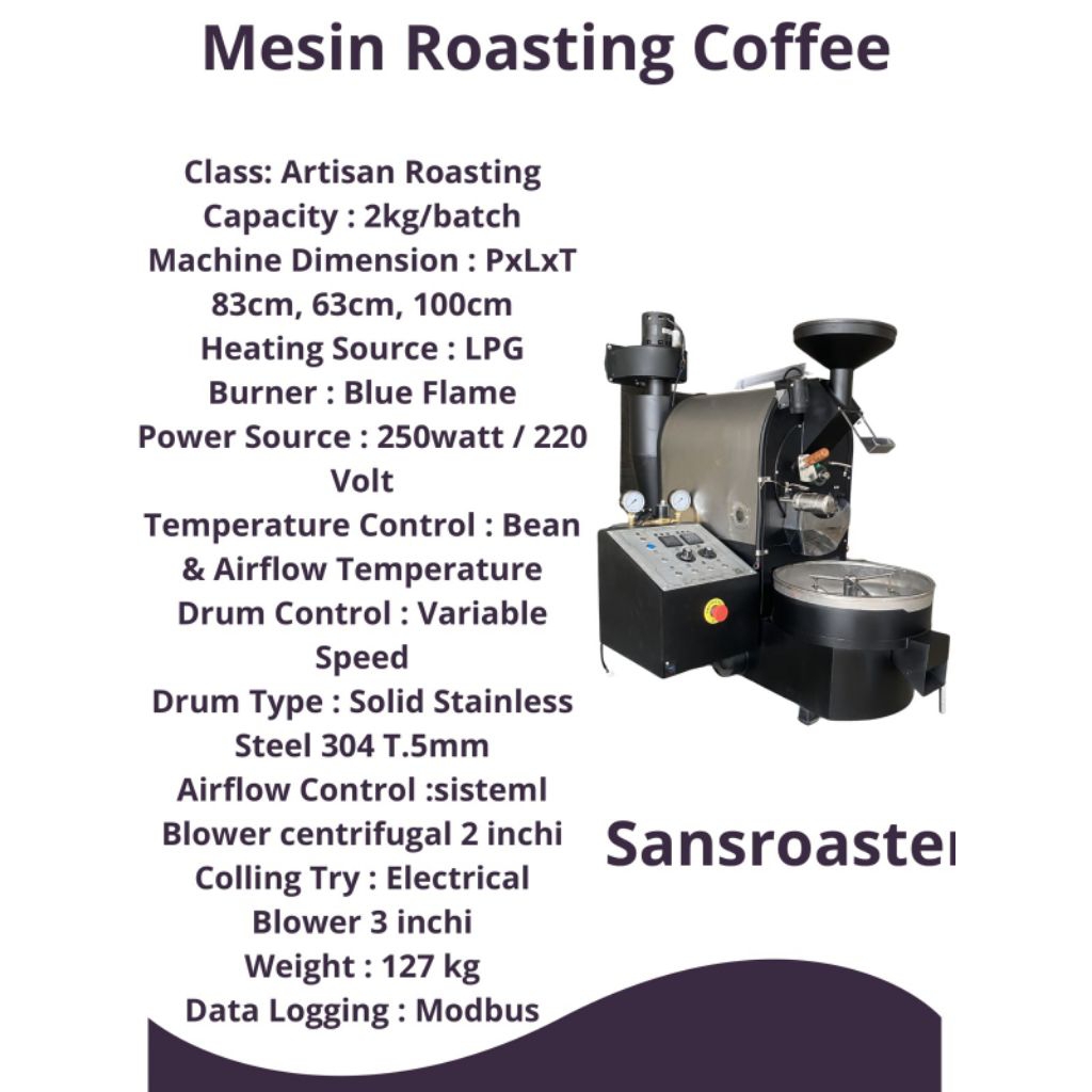 mesin rosting kopi 2kg/batch (full spesifikasi )