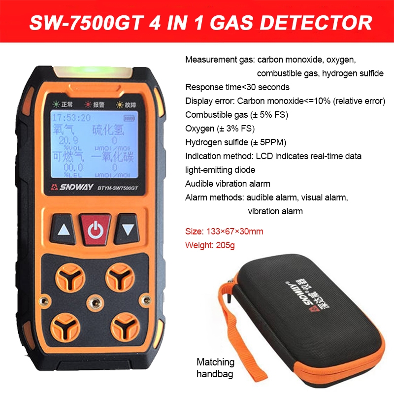 4 in 1 Detector Udara Gas Monitor H2S O2 CO LEL Multi Detektor Gas ADKS PX4 X4 SNDWAY SW7500GT PRO +