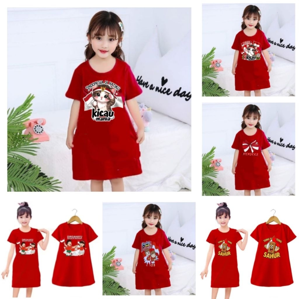 Daster anak 17 Agustus merah putih usia 2-13 tahun terbaru/Dress anak