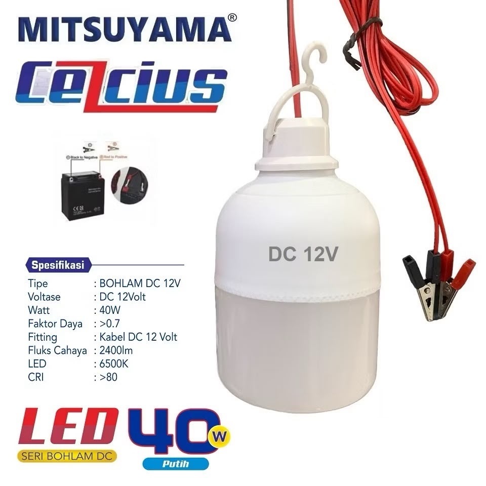 LAMPU BOHLAM LED AKI MITSUYAMA CELCIUS 5W 10W 20W 30W 40W 50W DC 12V JEPIT AKI KABEL 3M FULL SNI