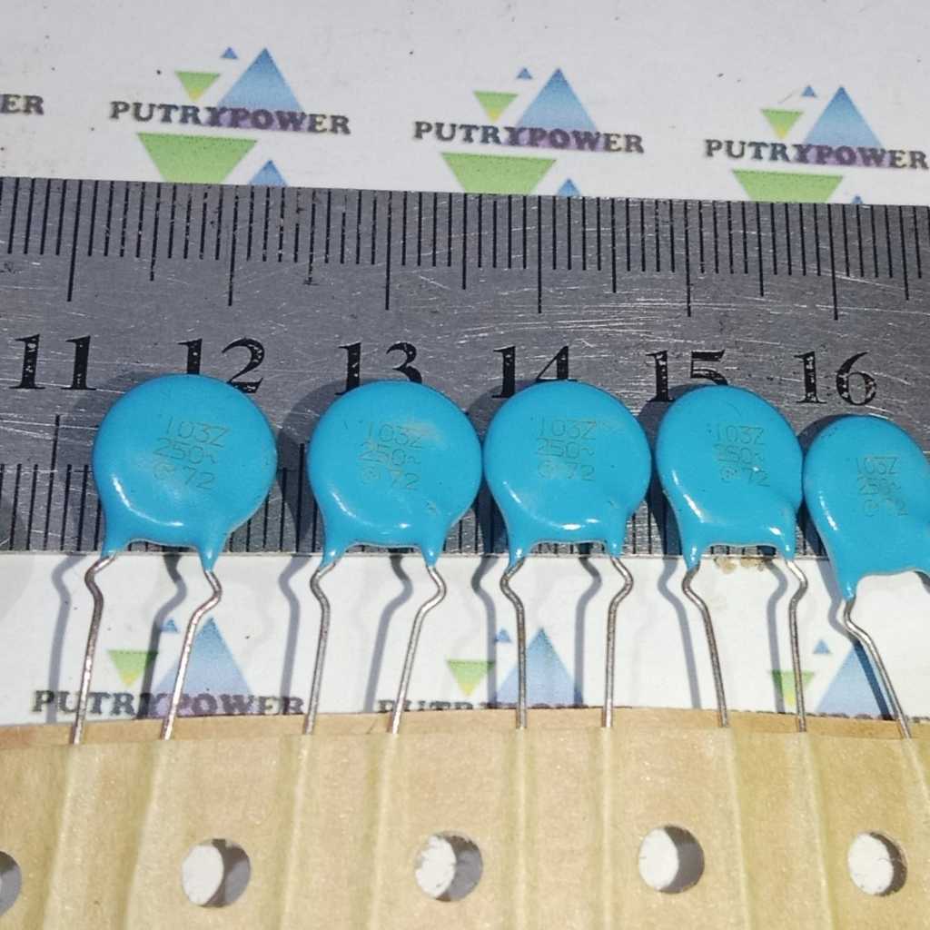 103Z 250 8mm 103 250v keramik 10n 10nf kapasitor ceramic 10 n nf biru RENCENG BIRU