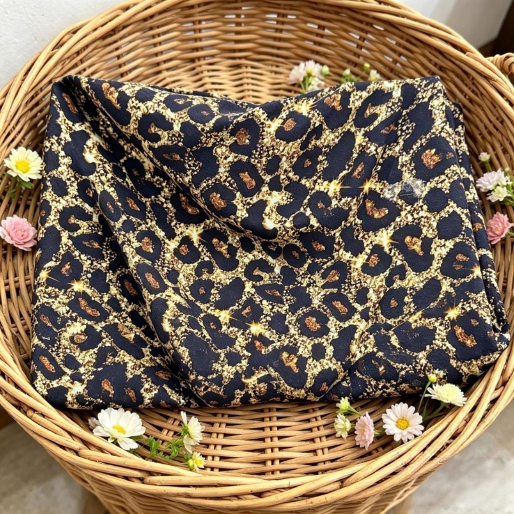 (harga/0,5m) kain katun rayon viscose super premium motif leopard || rayon adem tidak luntur || baha