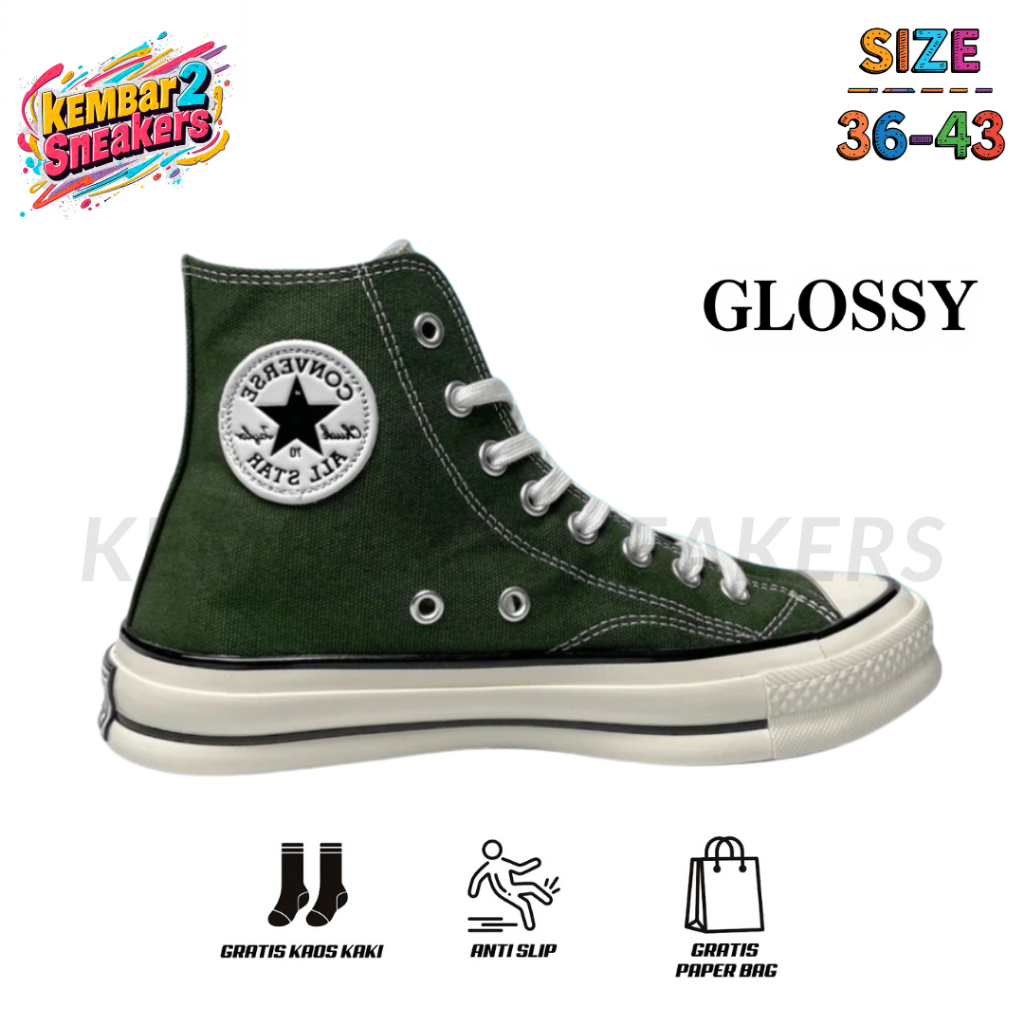 Sepatu Converse Chuck Taylor 70s Herbal Green Army Hi Premium Original 100%