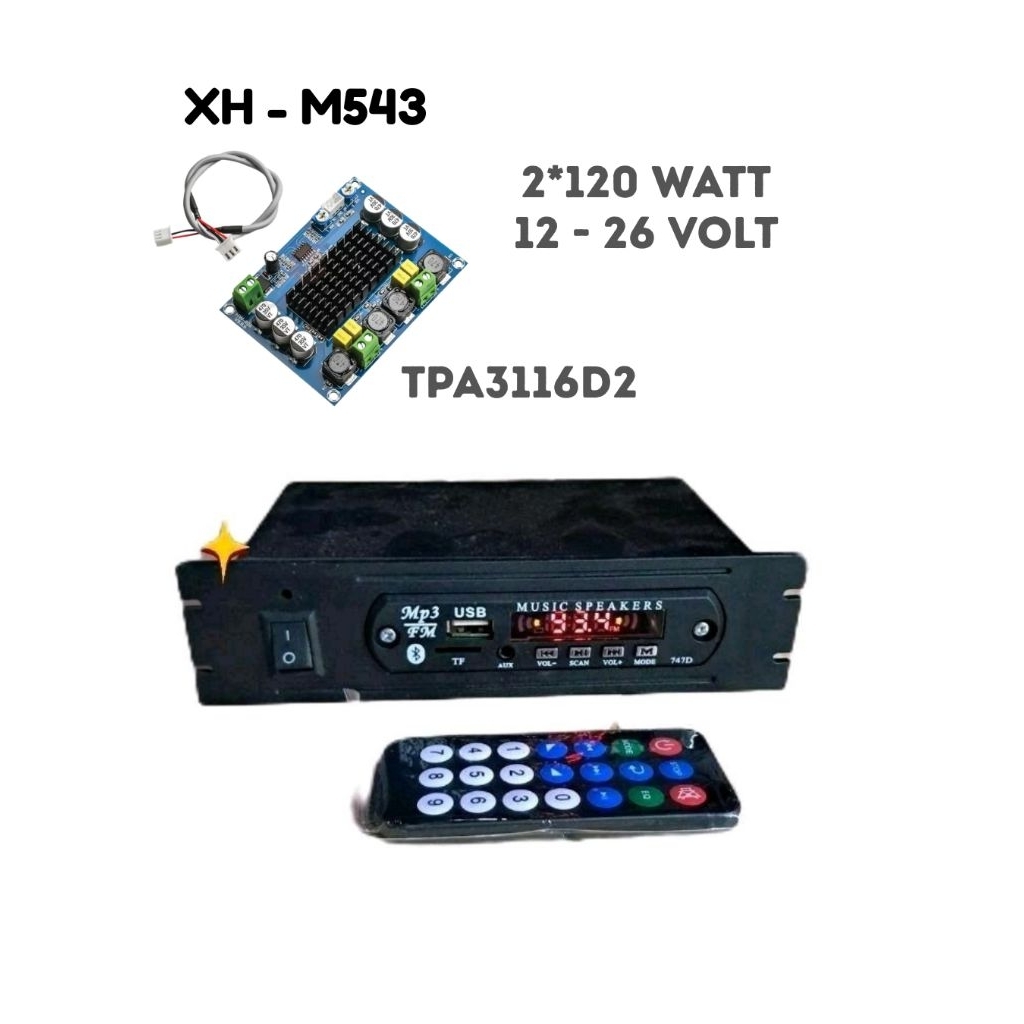 Modul MP3 Kit Bluetooth Amplifier 2x120watt 12v/24v Siap Pakai Sambung Ke Speaker dengan USB & Aux I