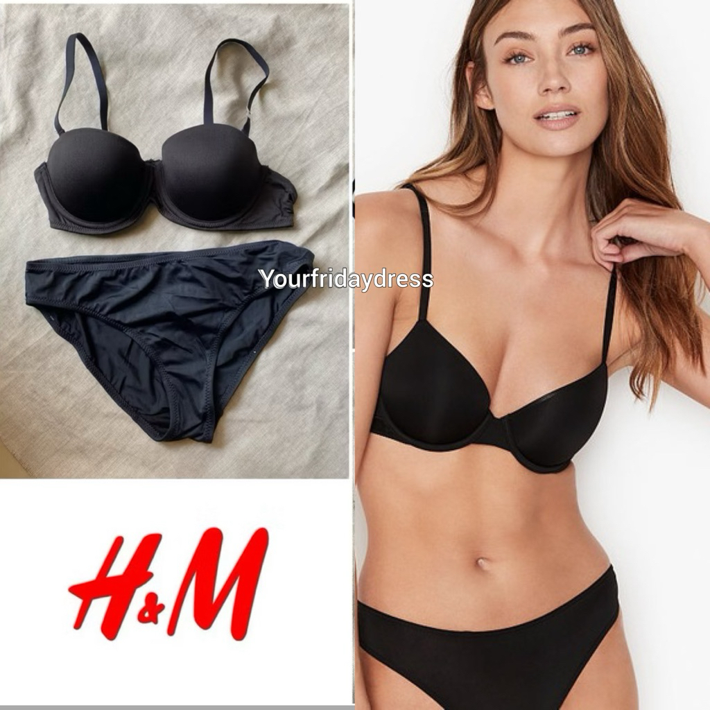 1 Set (bra+panty) Wired Bra balconette with pads Straps Branded Import Original Sale H*N*M Jastip po