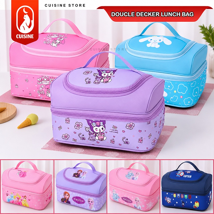 Tas Bekal Tingkat Motif Kuromi Lunch Bag Double Decker Anak Ukuran 27.5cm Tebal