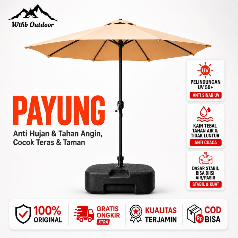WTHB Outdoor  Tenda Payung Payung Jualan 270CM Pantai Outdoor Umbrella UV Perlindungan Kain