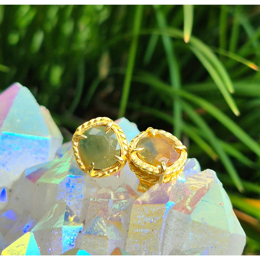 Natural Bicolor Sapphire Silver Yellow Gold Plated Earrings