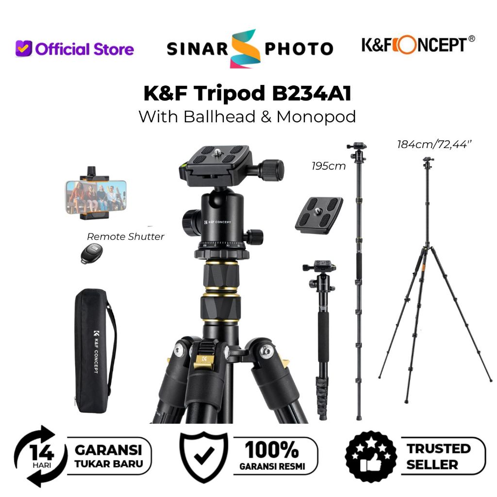 KnF Tripod B234A1 plus BH-28L with Bluetooth Remote- Tripod Camera With remote Shutter/Tripod Monopo
