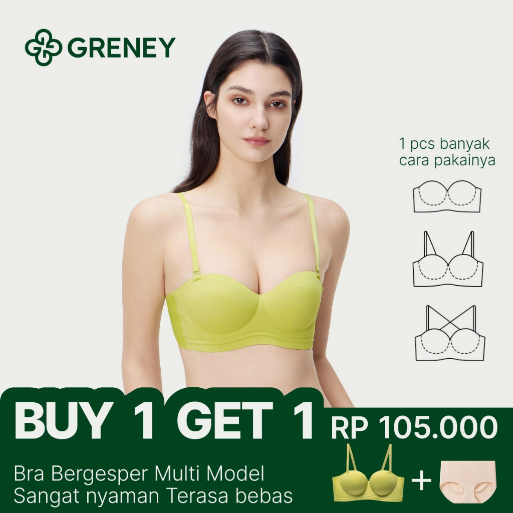 GRENEY- Bra Set Wanita Multi Model Bergeser Bra Tanpa Kawat Push Up Bra Tali Bisa Dilepas Strapless 