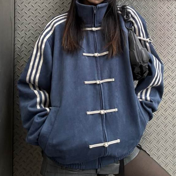 New Collection Outerwear Unisex Navy Kancing Simpul Tradisional Vintage / Tracktop Cheongsam New Yea