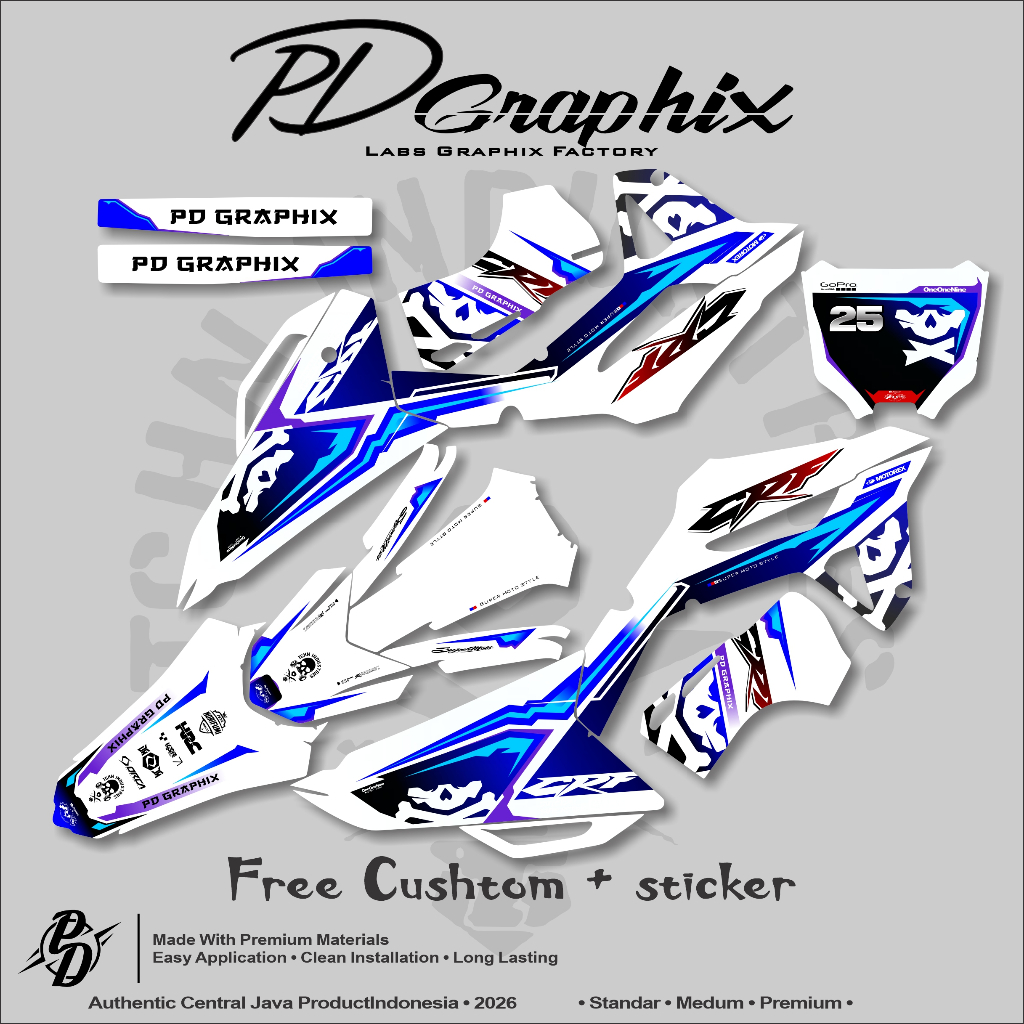 Sticker Decal CRF 450 Full Body Custom  | PD Graphix Motif Racing Biru Merah Hitam Putih | Premium Q