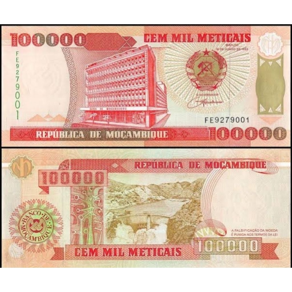 Uang Kuno Mozambique 100000meticais UNC Untuk Mahar dan Koleksi