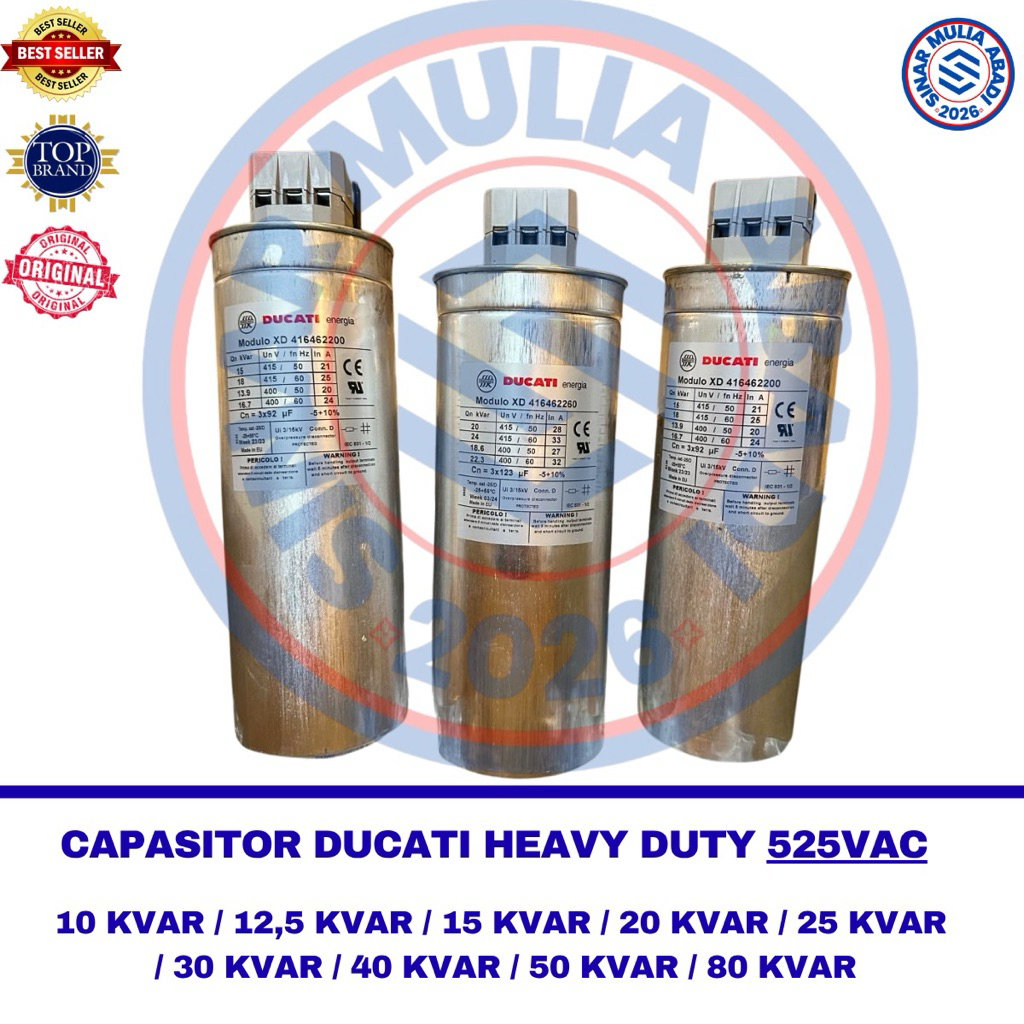 CAPASITOR DUCATI 525V 3 PHASE HEAVY DUTY ORIGINAL TYPE MODULO XD 10 KVAR Hingga 80 KVAR