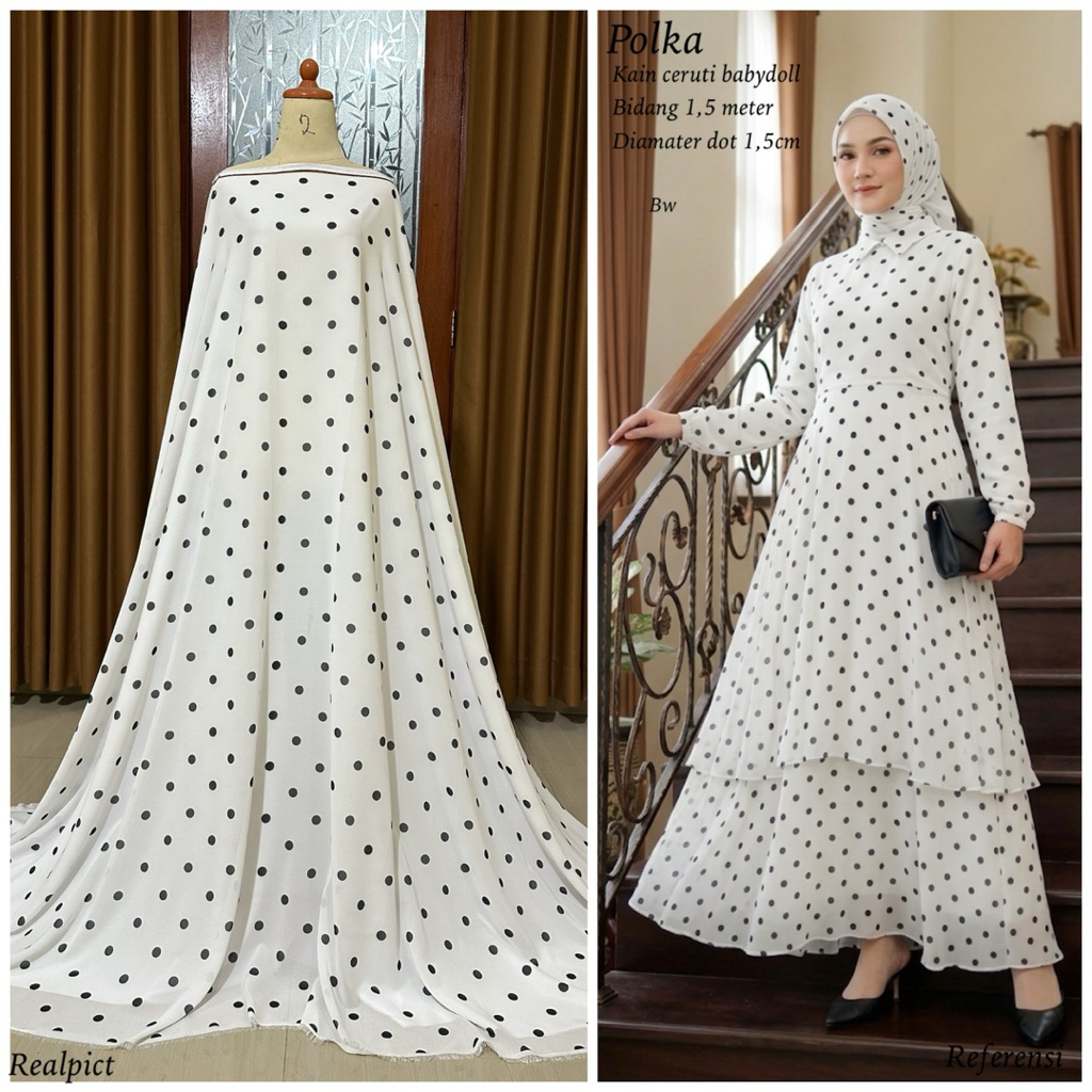 Kain ceruty babydoll motif polkadot 1,5cm | ceruti volka | ceruti babydoll motif terbaru | siffon mo