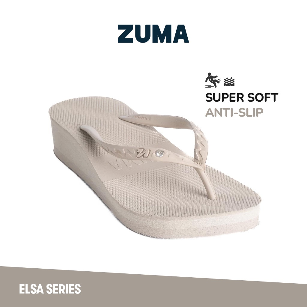 Zuma Women Tiffany 11 Sand Sandal Jepit Wanita Wedges Karet Polos Cream Anti Slip