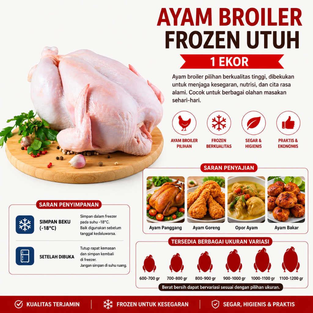 Ayam Broiler Frozen Utuh 1 Ekor Halal Bersih Siap Masak