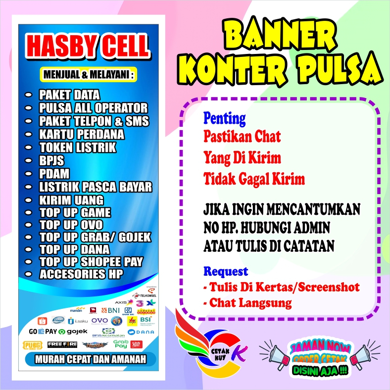 Spanduk banner Jual pulsa & konter pulsa murah bisa custom / Banner jual pulsa Terbaru COD
