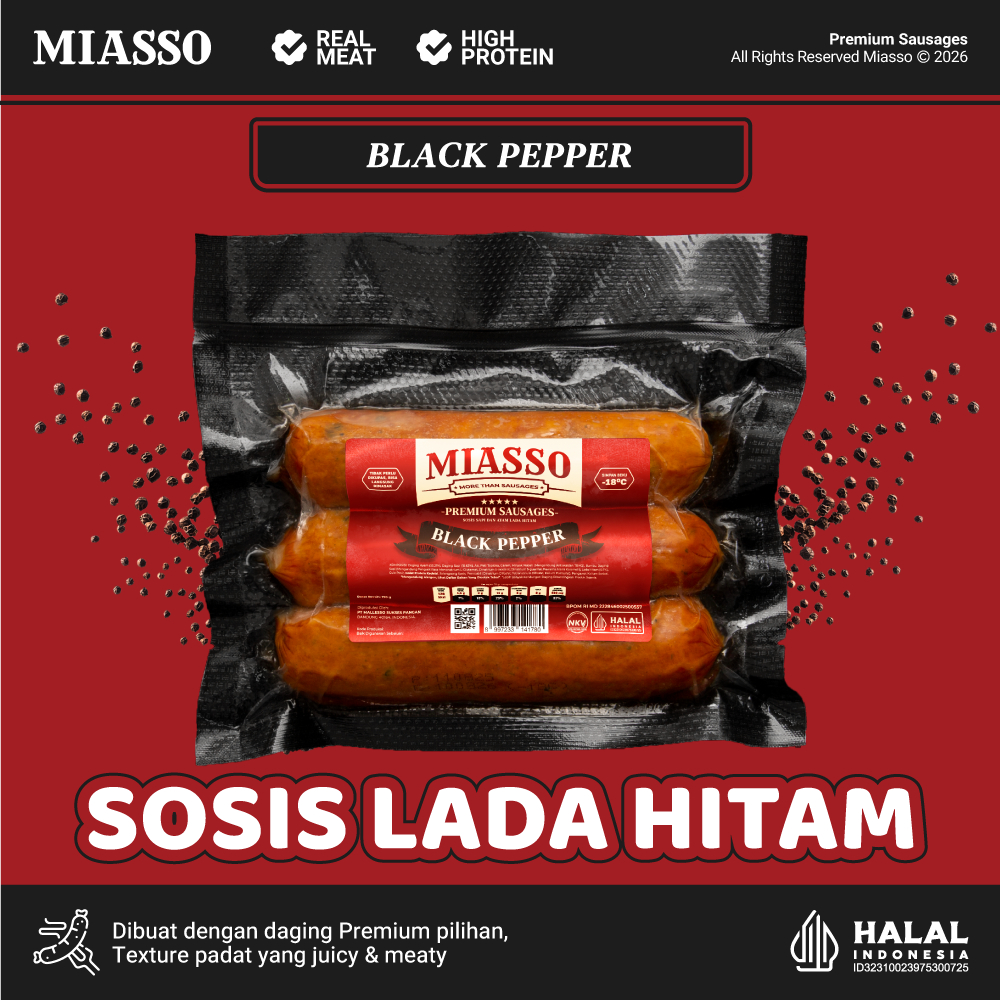 MIASSO - Black Pepper | Premium Sausages | Sosis Halal Frozen Food