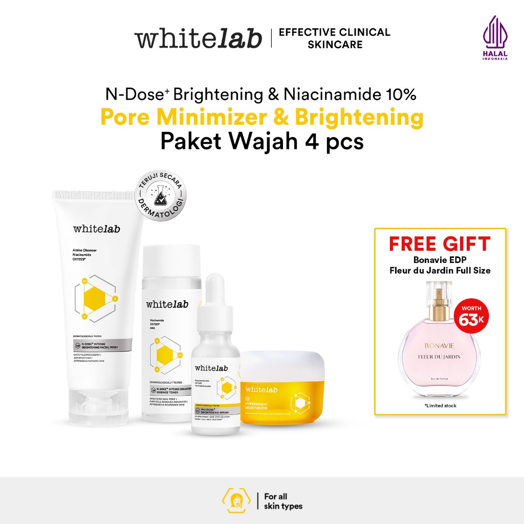 Whitelab Paket Wajah Brightening Niacinamide Facial Wash, Toner, Serum, Night Moisturizer - 4 pcs N-