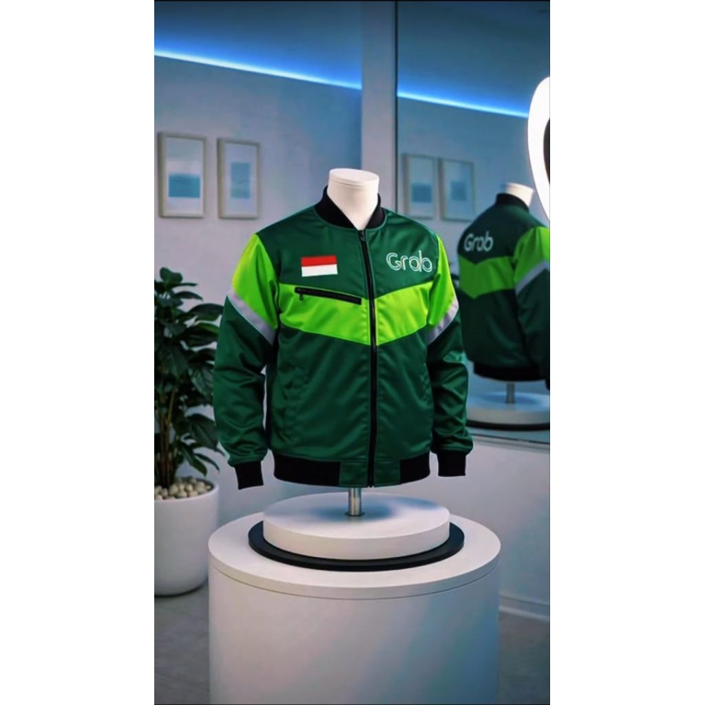 Jaket Grab Thailand Driver Ojol Resmi Anti Air Tebal Reflective