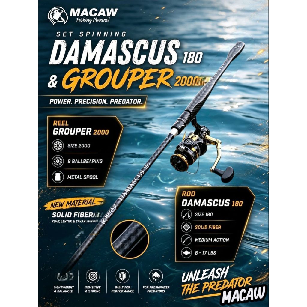 SET JORAN DAMASCUS & REEL MACAW GROUPER 2000
