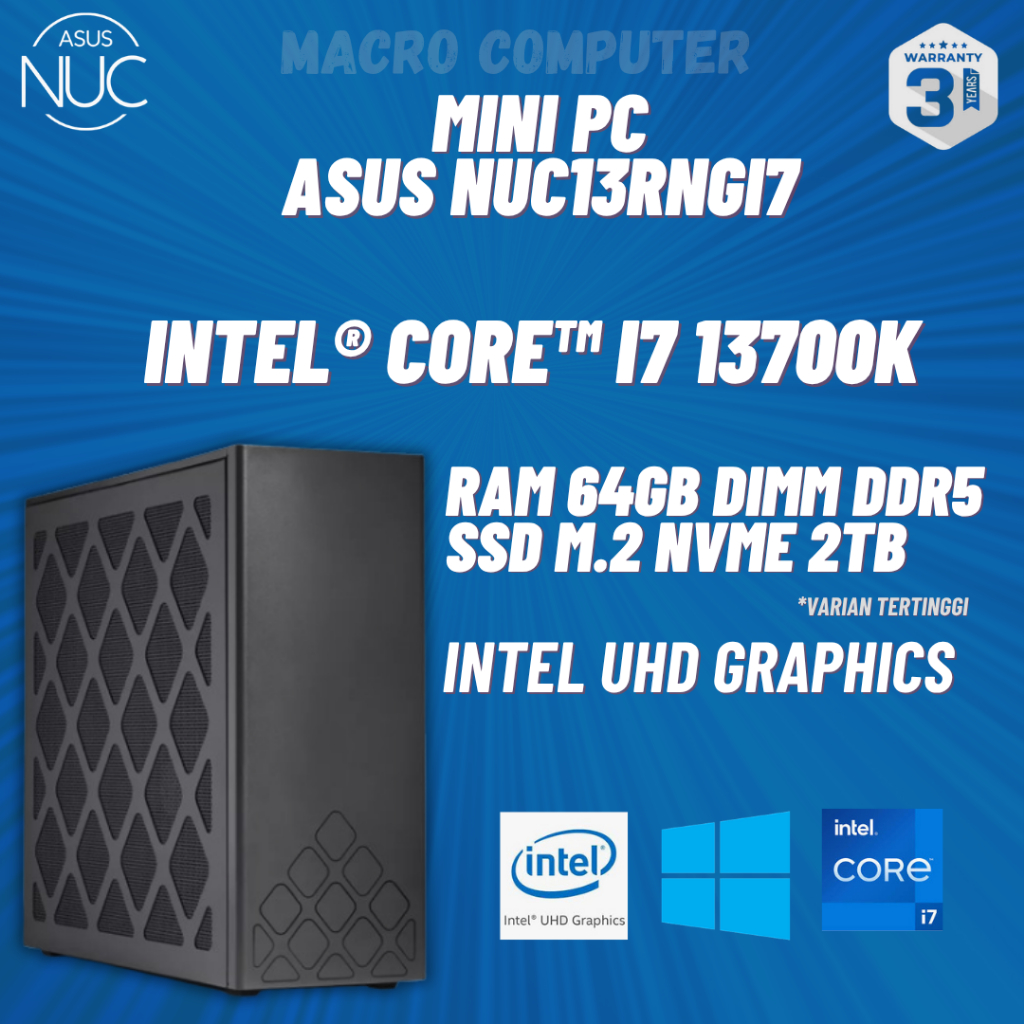 MINI PC INTEL ASUS NUC13RNGI7 / ASUS NUC CORE i7 13700K | FULLSET WIN11 +RAM +SSD | ASUS NUC13RNGI7