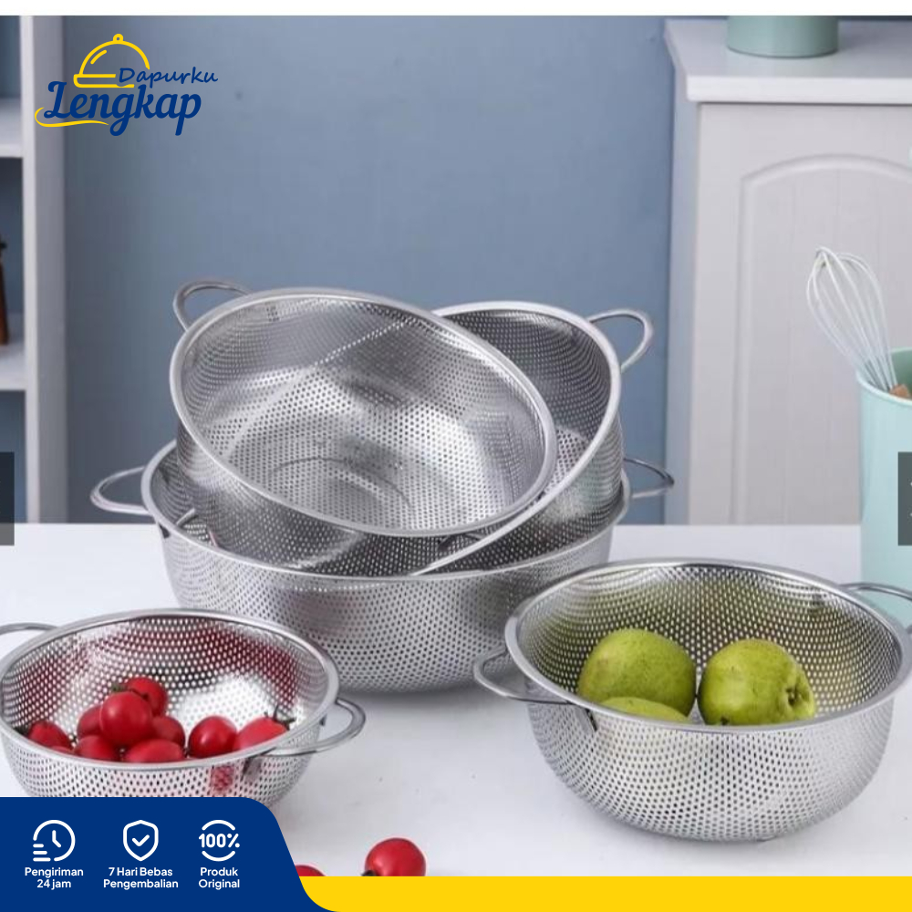 Baskom Lubang Sayur Bakul Stainless Wadah Cuci Sayur Saringan Stainless Steel