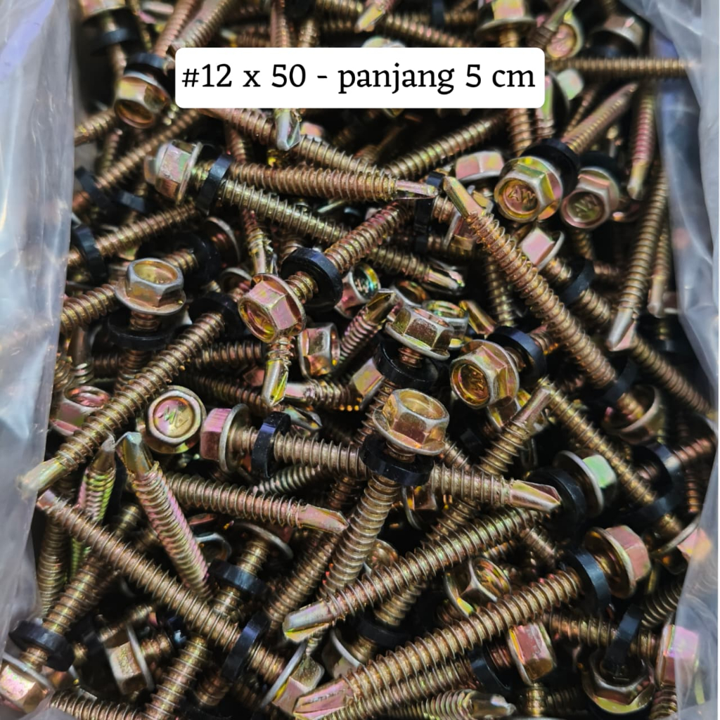 Merajut_Berkah Rofing #12 X 50 (Panjang 5 Cm) / Baut Atap Rofing 5 Cm (Isi 350 Pcs) - Harga Per Dus