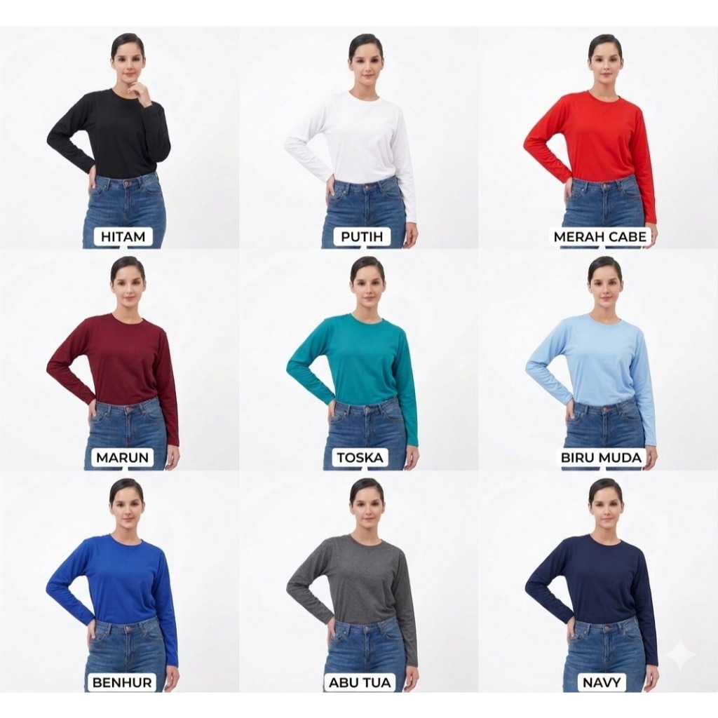 kaos Cewe lengan panjang Jumbo - O neck wanita jumbo - kaos jumbo - kaos ibu ibu lengan panjang / KA