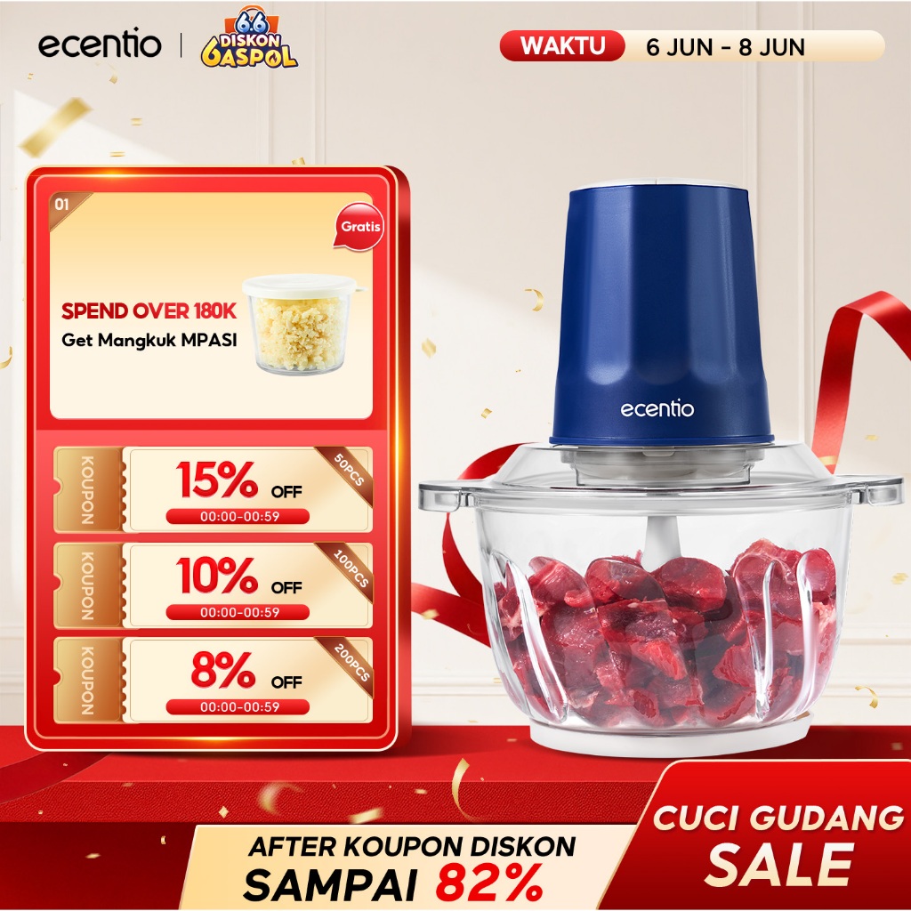 ecentio penggiling daging blender 2L chopper daging dan bumbu 6 Pisau blender mpasi bayi peralatan d