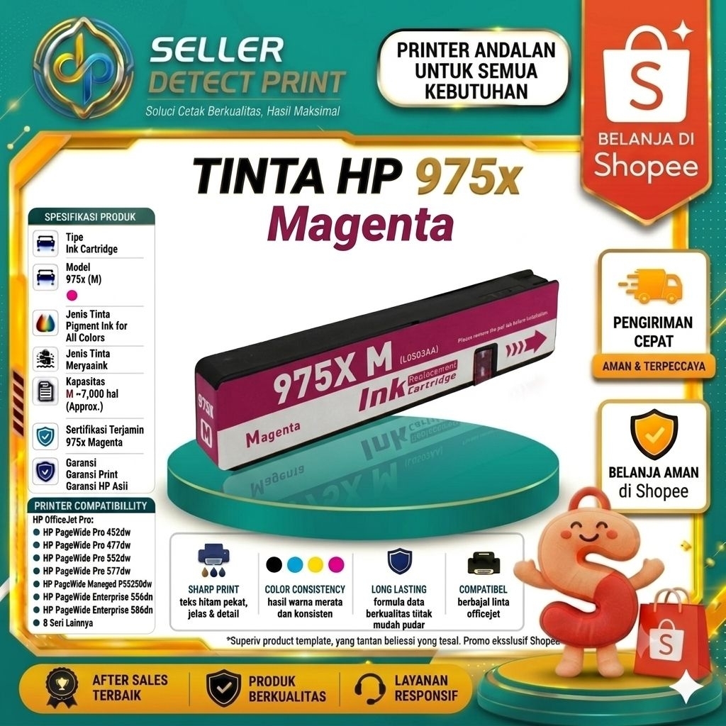 Catridge Tinta Compatible HP 975X Magenta Printer HP Pagewide Pro 452dn, 452dw, 477dn, 477dw, 552dw