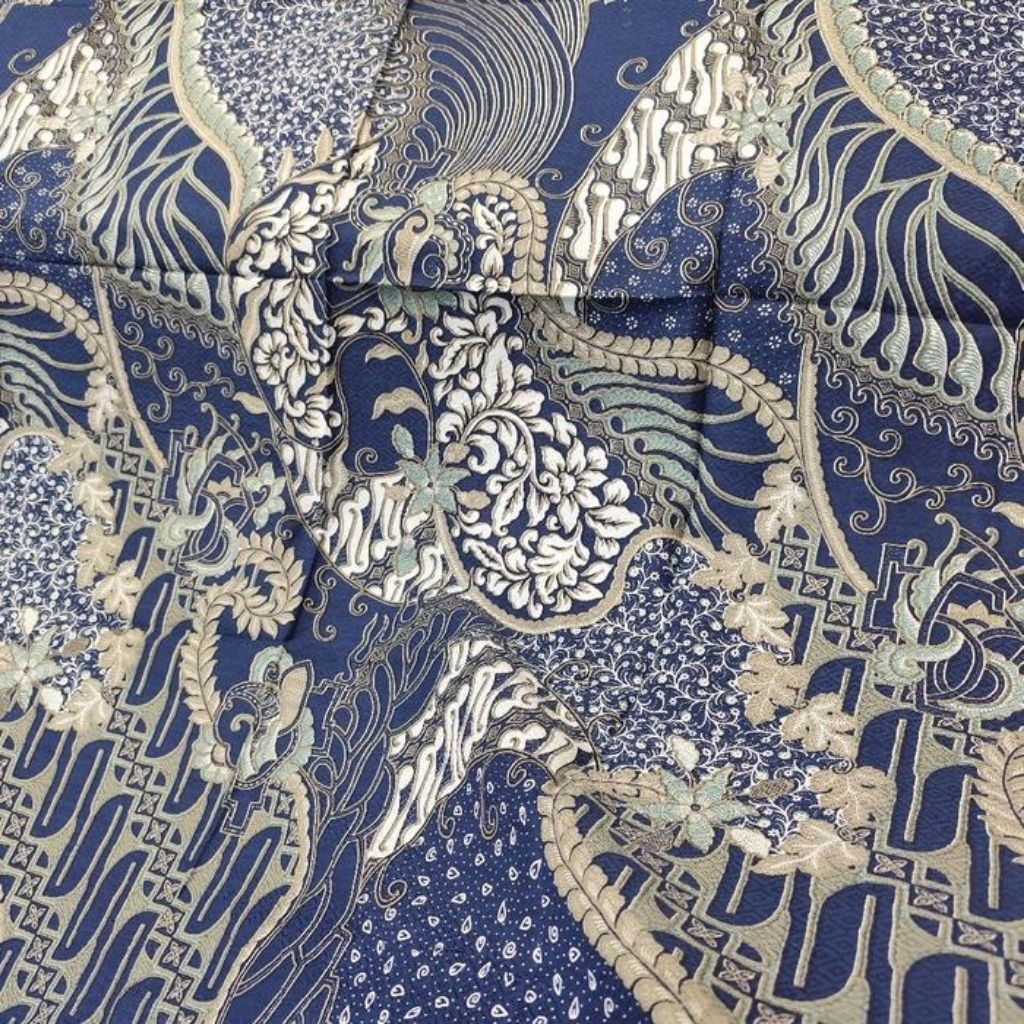 Kain Batik Dobby Pria Wanita Katun Timbul Motif Alam Biru Jogja Solo Mewah Elegan