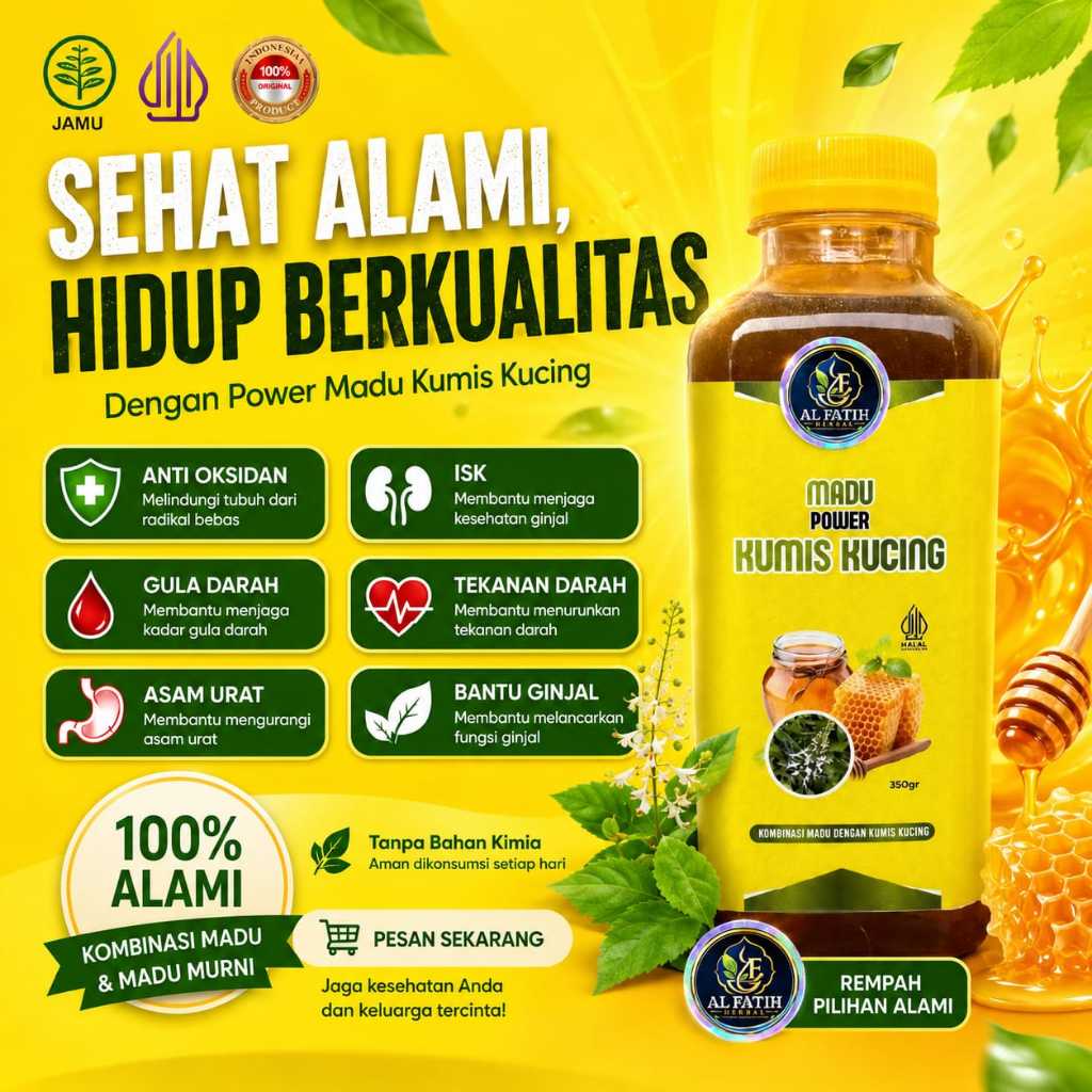 Madu Power Kumis Kucing Alami 350gr, Kombinasi Madu & Kumis Kucing, Anti Oksidan