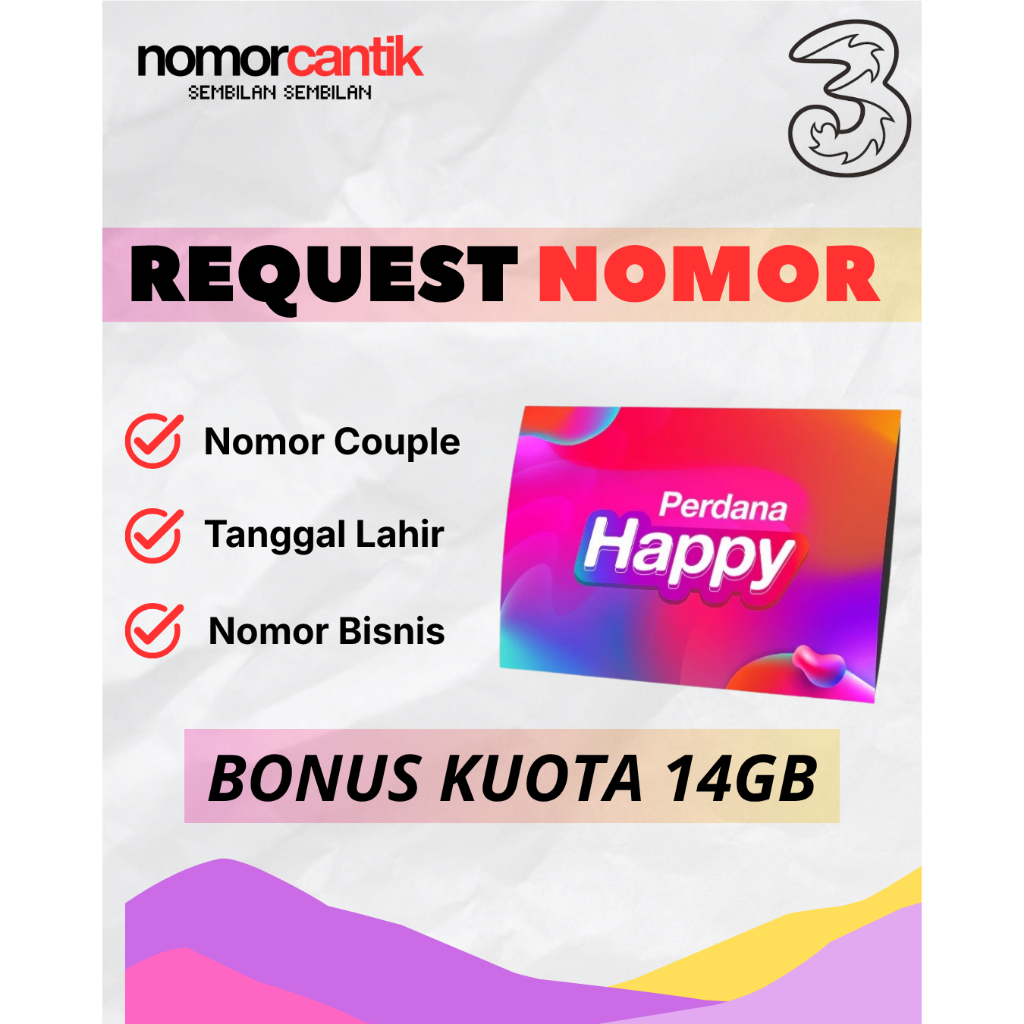Request Nomor Cantik Tri - Kartu Perdana Tri Cantik - Bonus Kuota 14GB Full 24 Jam