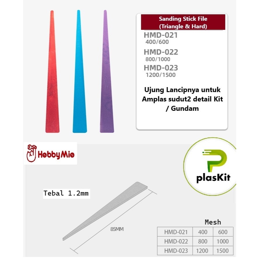 HARD TRIANGLE Sanding Stick File Pointed / Durable Amplas Stick - Hobby Mio sanding HMD