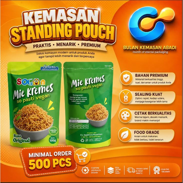 CETAK KEMASAN STANDING POUCH FULL PRINTING No ZIPPER
