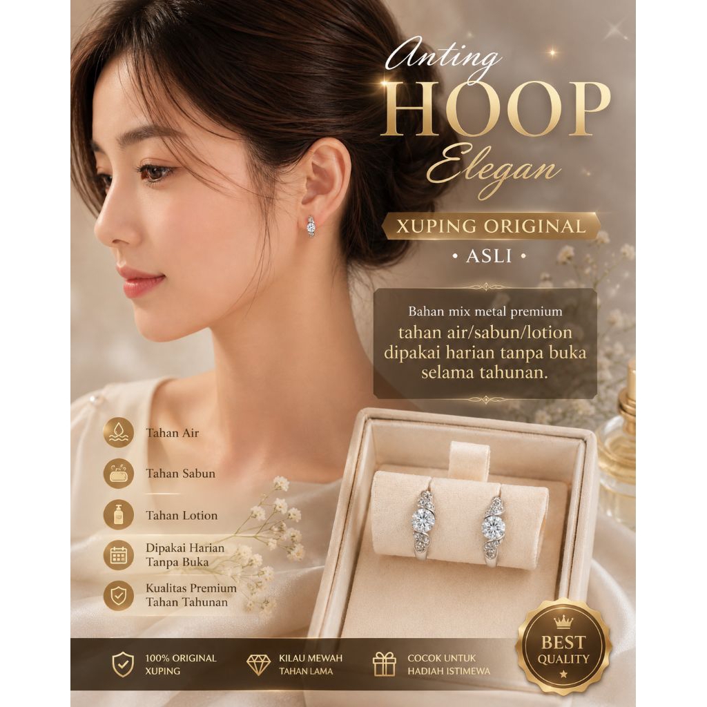 Anting Hoop wanita elegan xuping Original asli lapis titanium anti karat
