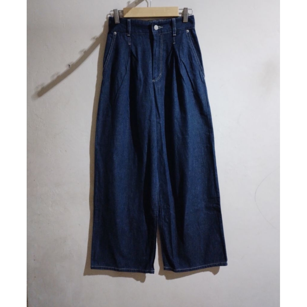 NEW GU Celana Kulot Jeans Warna Dark Navy