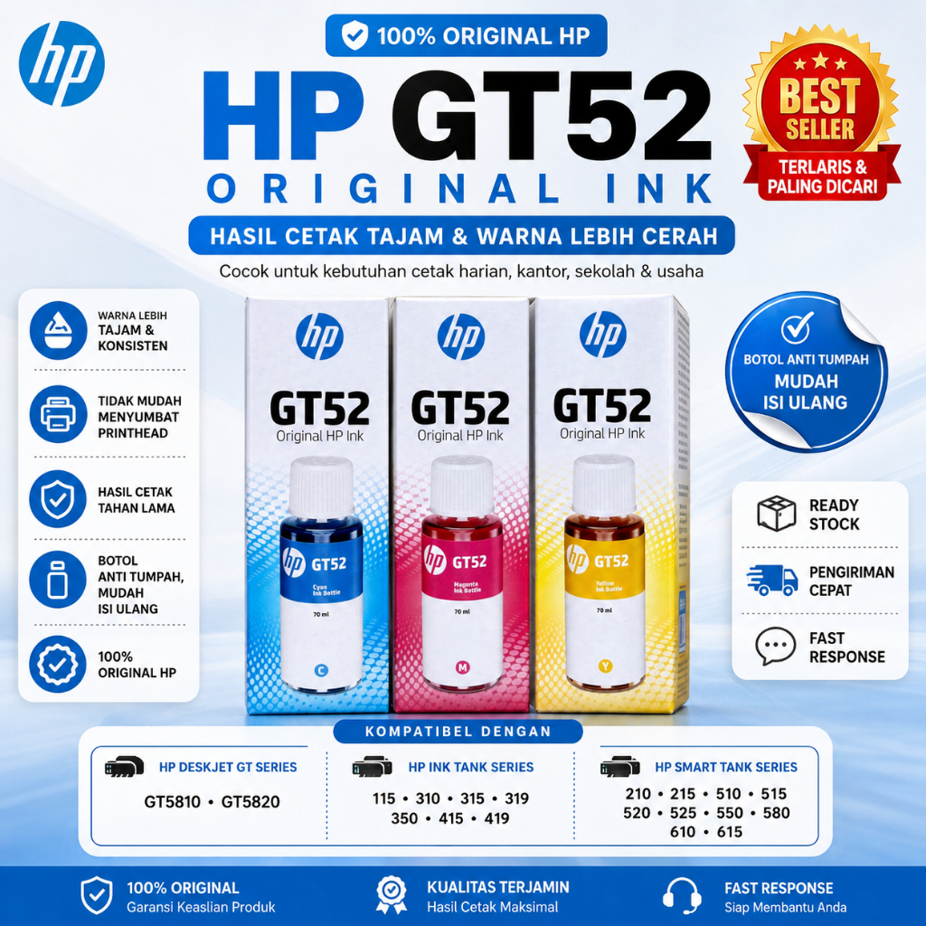 Tinta GT52 Colour Tinta HP Ink Tank 115 315