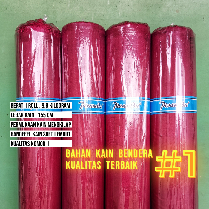 Kain Satin Peles PIRAMIDA (Merah Marun)1 Roll 50 100 Yard Setara Peles Kahatex Furing Serbaguna Jas 