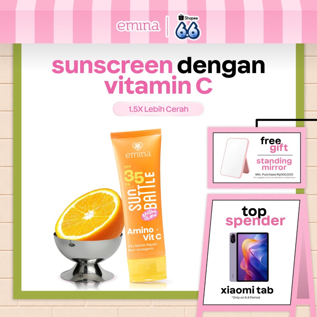 EMINA Sun Battle Bright Glow SPF 35 PA+++ - Sunscreen Wajah Serum Amino Vitamin C - Cerah, Ringan, H