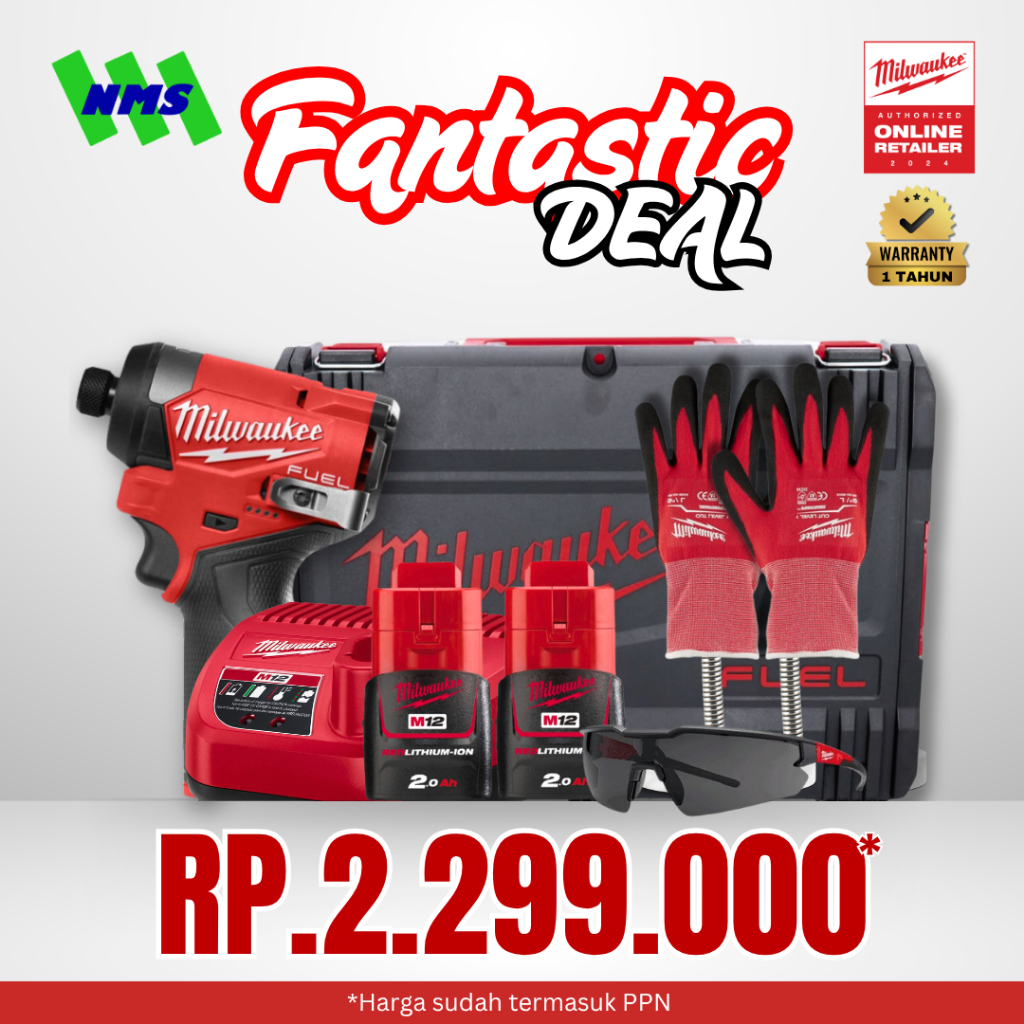 Mesin Obeng Bor Milwaukee M12 FID2-0 Hex 1/4" Compact Impact Driver 3600 rpm 170Nm Generasi 3 - Spec