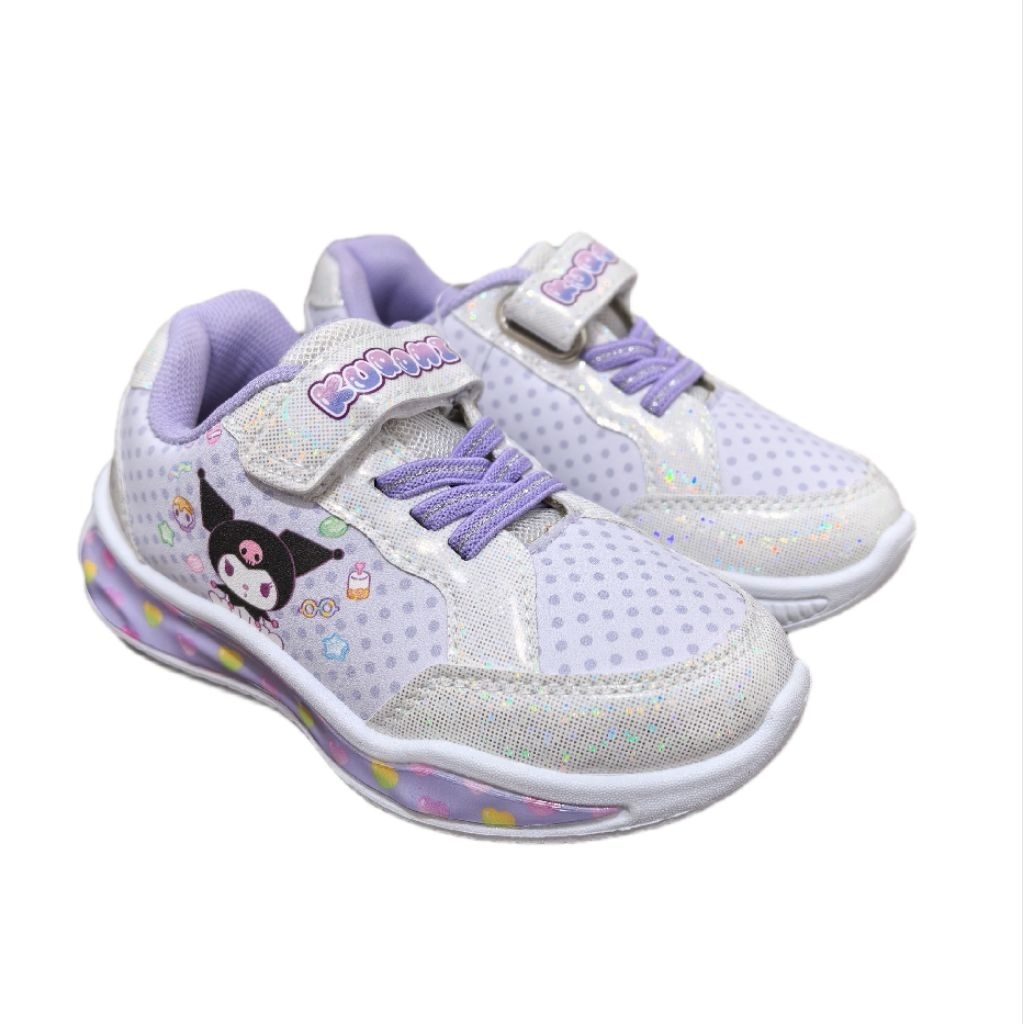 Sepatu Anak Lampu LED Sanrio Kuromi Sneaker Putih Ungu Glitter Original Lavie Stuff