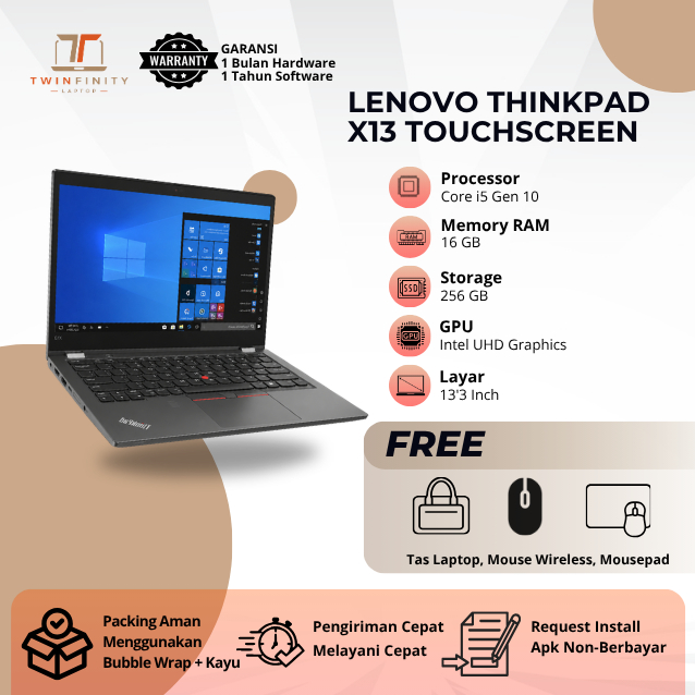 [FREE MOUSE WIRELESS & TAS LAPTOP] Lenovo ThinkPad X13 Touchscreen Core i5 Gen 10 RAM 16/256 GB Laya