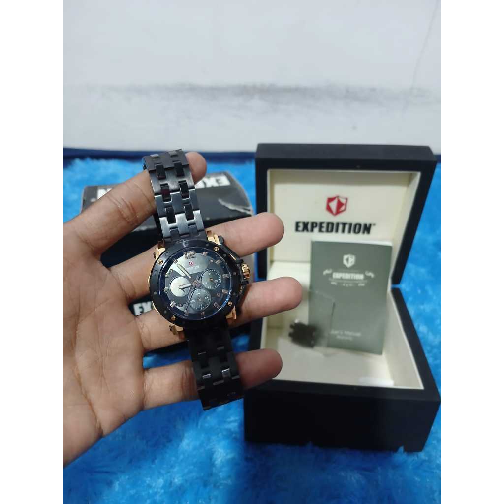 Jam Tangan Expedition E6402B Black / Rose gold Original Second Bekas Fullset