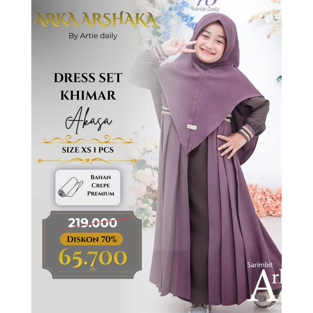 SALE READY STOCK Gamis anak set khimar hijab by Artie daily CUCI GUDANG