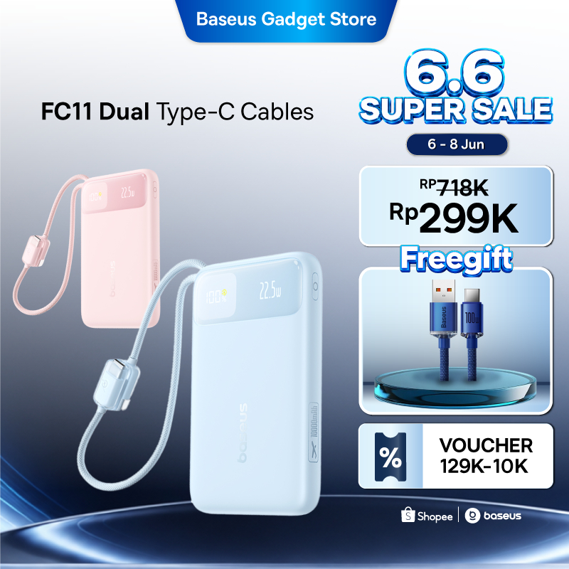 Baseus 22.5W EnerFill FC11 Digital Display Power Bank with Dual Built-in USB-C Cables 10000mAh